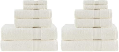 Madison Park Organic 100% Cotton Bathroom Towel Set, Hotel & Spa Quality Highly Absorbent, Quick Dry, Include for Shower, Handwash & Facial Washcloth, Multi-Sizes, Ivory (Pack of 2)