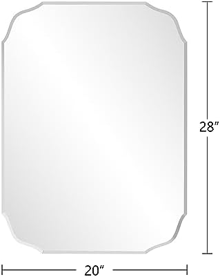 Silver Wall Mirror-Beveled Edge Frameless Mirror for Bathroom, Vanity, Bedroom, Rectangle Mirrors （28X20inch）