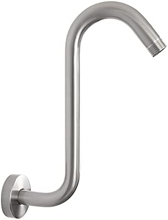NearMoon S Shaped Shower Head Riser Arm, Shower Extender Arm with Flange, Standard 1/2" Connection- Bathroom Accessory (10 Inch, Brushed Nickel)