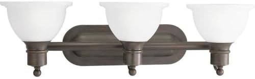 Progress Lighting P3163-20 3-Light Wall Bracket with White Etched Glass, Antique Bronze