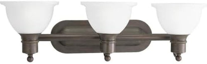 Progress Lighting P3163-20 3-Light Wall Bracket with White Etched Glass, Antique Bronze