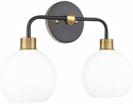 Lukasa Modern Bathroom Vanity Lights Fixtures 2-Lights Over Mirror Lighting Matte Black and Gold Vanity Lights for Bathroom Light Fixtures Frosted Glass Covers, UL Listed