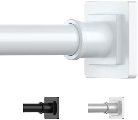 UIOSANRT White Shower Curtain Rod 31-79 Inches Non-Slip Shower Rod Tension Mounted No Drill Shower Curtain Rods Spring Tension Rod Adjustable Tension Curtain Rod for Windows Bathroom