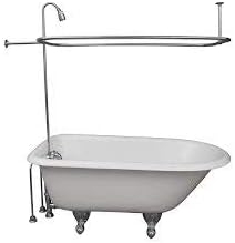 R2200A Clawfoot Tub Shower Faucet and Rectangular Combo Set - 3 ⅜-Inch Center-Diverter Faucet in Chrome - ¾” MIP Connections - 61” 2-Piece Riser with Shower Head - 42” x 27” Shower Ro