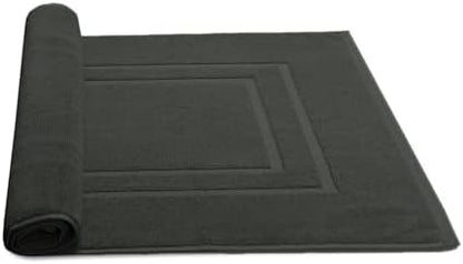 Feather & Stitch 2 Piece Towel Like Bath Mats (30x21 Inch) 100% Cotton Terry Bath Mats, Bathroom Shower Floor Mats [NOT A Bathroom Rug], Soft Absorbent Washable Mats - Charcoal