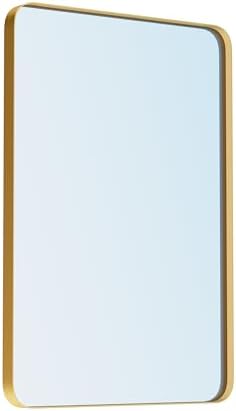 VocalStar 18 x 26 Inch Gold Bathroom Mirror for Wall, Metal Framed Rounded Rectangle Vanity Mirror, 1/4-inch Shatterproof Glass | Ultra-Flush Hanging