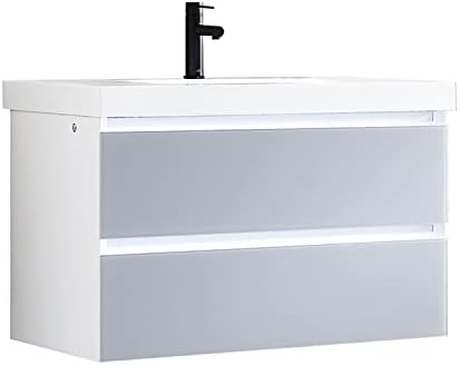 Blossom 36 inch LED Lighted Bathroom Vanity with Acrylic Sink | Wall Mounted Vanity with Dimmable LED Lights | Modern Floating Design for Bathrooms | 36" w/Acrylic Sink, Light Grey