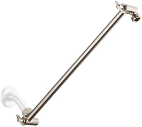 15 Inch Extra Long Adjustable Shower Head Extension Arm With Locking Set Screw, Singing Rain 304 Stainless Steel Angle Height Adjustable, G1/2 Universal Connector Compatible (Nickel Brushed)