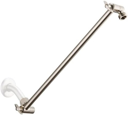 15 Inch Extra Long Adjustable Shower Head Extension Arm With Locking Set Screw, Singing Rain 304 Stainless Steel Angle Height Adjustable, G1/2 Universal Connector Compatible (Nickel Brushed)