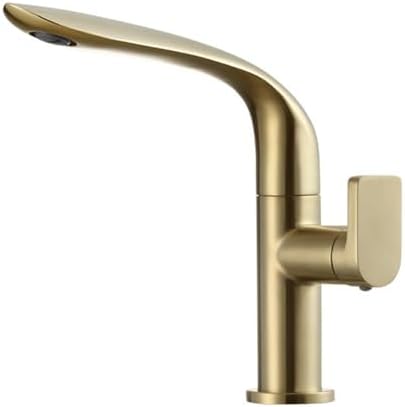 360° Rotatable Gold Brushed Single Handle Bathroom Faucet Mixer, Hot & Cold Water, Stylish Sink Tap for Kitchen & Bath, Modern Design, Easy Installation