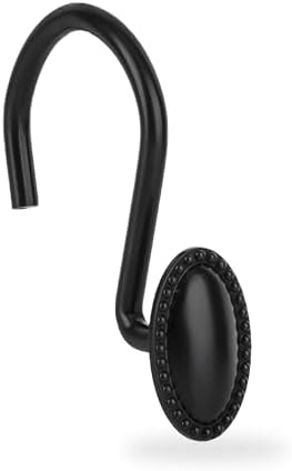 Black Shower Curtain Hooks,12Pcs Heavy Duty Rustproof Zinc