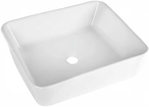 Logmey 19 Inch White Bathroom Vessel Sink 19x15 Inch Large Rectangle Vessel Sink for Bathroom Porcelain Ceramic Modern Countertop Above Counter Bathroom Vanity Sink Art Basin