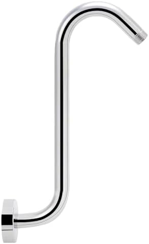 NearMoon S Shaped Shower Head Riser Arm, Shower Extender Arm with Flange, Standard 1/2" Connection- Bathroom Accessory (12 Inch, Chrome)