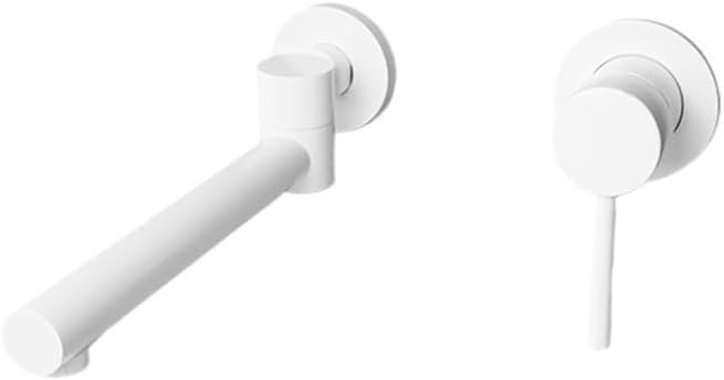 Faucet Brass Wall-Mounted Basin Faucet Sink Brushed Gold Single Handle Hot and Cold Water Recessed Bathroom Rotatable(White) Faucet