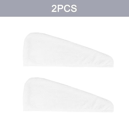 MaopaoBeauty 2 Pack Microfiber Hair Towel Wrap for Women, Hair Drying Towel with Button, Towel Turban,Head Towel to Dry Hair Quickly Lint Free, White