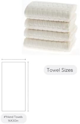 BAGNO MILANO Turkish Cotton Bath Towels, Hand Towels - Soft Plush Jacquard Collection - Highly Absorbent Towel Set (Cream, 4 Pcs Hand Towel Set)