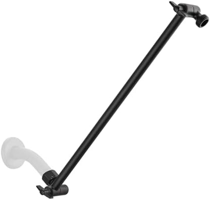 15 Inch Extra Long Adjustable Shower Head Extension Arm With Locking Set Screw, Singing Rain 304 Stainless Steel Angle Height Adjustable, Easy Install, G1/2 Universal Connector Compatible (Matt Black)