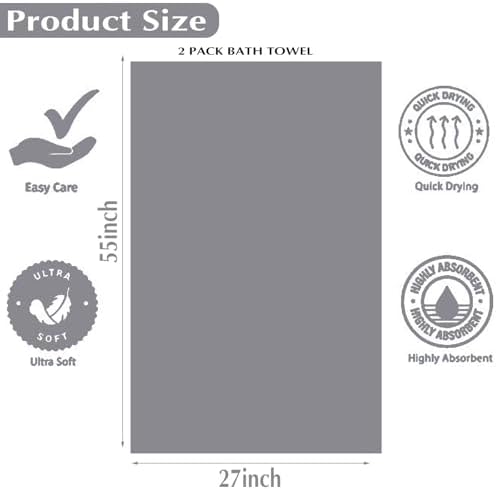 2-Pack Microfiber Bath Towels (27x54 Inches) - Ultra Soft & Quick Dry, 3X Absorbency, Lightweight for Gym, Yoga, Travel & Spa - Perfect for Home, Fitness & Post-Workout