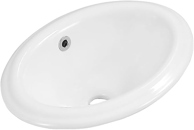 Bathroom Oval Vessel Sink 16" x 12" Small Semi Recessed Sink White Ceramic Sink with Overflow Modern Sinks Bowl Vanity Above Counter Basin