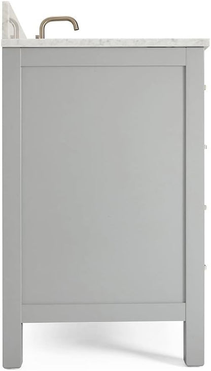 ARIEL Cambridge 36-inch Bathroom Vanity with Sink,Solid Wood, 0.75-inch Italian Carrara Marble Countertop, Single Rectangular Porcelain Sink, 2 Soft Closing Doors, 5 Dovetail Drawers, Grey