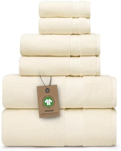 Alusa Home 100% Organic Zero-Twist Cotton Towels - GOTS Certified Luxury Bath Towels - Ultra Soft & Plush 700GSM Long-Staple Cotton - 6 Piece Towel Set (Papyrus)