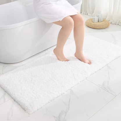Disolla White Bathroom Rug 24x48 - Non-Slip Plush Thick Bath Mat, Highly Absorbent & Ultra Soft Fluffy Floor Mat, Machine Washable for Shower and Tub