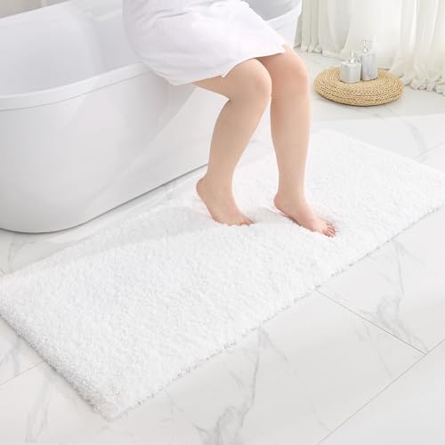 Disolla White Bathrom Runner Rug 24x59 - Large Soft Plush Bath Mat, Thick Long Non-Slip Shaggy Floor Mat, Ultra-Absorbent for Master Bathroom Bedroom