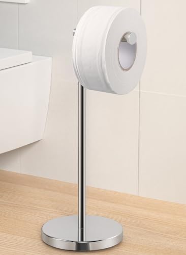 KES Freestanding Toilet Paper Holder with Weighted Base, Polished Silver