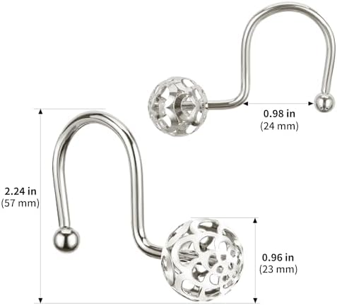 Chictie Nickel Shower Curtain Hooks - Decorative Shower Curtain Rings,Set of 12 Silver Metal Rustproof Shower Hangers for Bathroom Curtains Rods Hollow Ball Design
