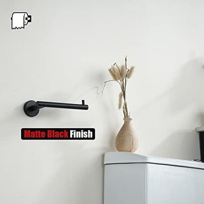 JQK Black Toilet Paper Holder, 5 Inch 304 Stainless Steel Thick 0.8mm Tissue Paper Dispenser, Matte Black Wall Mount 2 Pack, TPH100-PB-P2