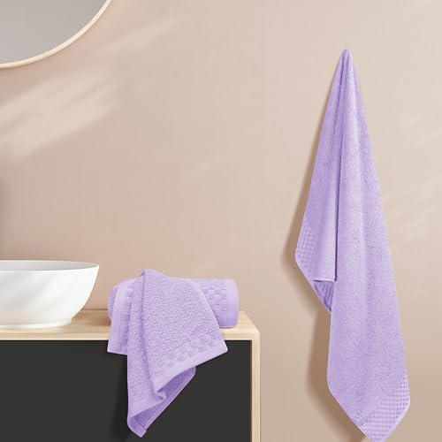 MyOwn Ultra Soft 3 Pack Cotton Towel Set, Contains a Bath Towels 28x55 inch, a Hand Towels 16x24 inch & a Wash Coths 12x12 inch, Ideal Everyday use, Compact & Lightweight - Purple