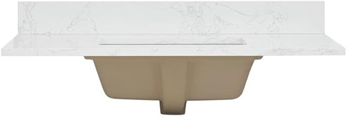 Ceres 37" Engineered Stone Vanity Top in Grain White with Single White Sink