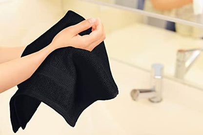 Belizzi Home Ultra Soft 6-Piece Hand Towel Set 16x28-100% Ringspun Cotton - Durable & Highly Absorbent Hand Towels - Ideal for use in Bathroom, Kitchen, Gym, Spa & General Cleaning - Black