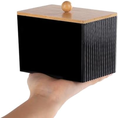 Qtip Holder with Bamboo Lids, 3 Compartments Cotton Ball/Swabs Dispenser, Apothecary Jar Plastic Container for Storage and Organizer (Black)