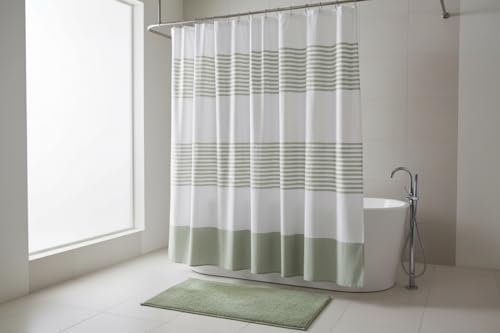 Serafina Home Sage Light Green & White Striped Cotton Shower Curtain