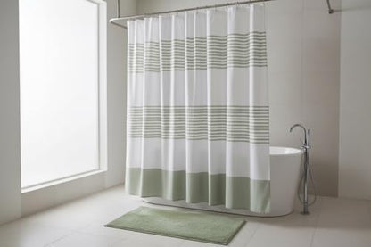Serafina Home Sage Light Green & White Striped Cotton Shower Curtain
