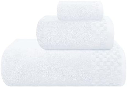 MyOwn Ultra Soft 3 Pack Cotton Towel Set, Contains a Bath Towels 28x55 inch, a Hand Towels 16x24 inch & a Wash Coths 12x12 inch, Ideal Everyday use, Compact & Lightweight - White