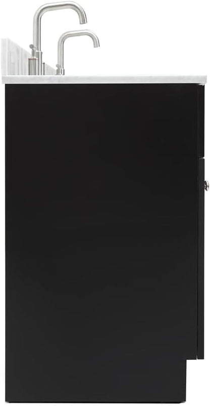 ARIEL Hamlet 72-inch Bathroom Vanity with Sink,Solid Wood, 0.75-inch Italian Carrara Marble Countertop & Backsplash, Double Oval Sink, 4 Soft Closing Doors, 3 Dovetail Drawers, Black