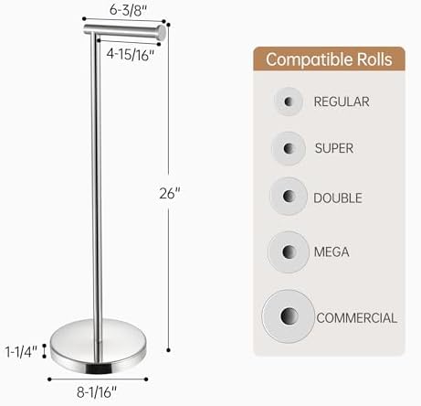 KES Toilet Paper Holder Stand, 26" H, Polished, T304 Stainless Steel