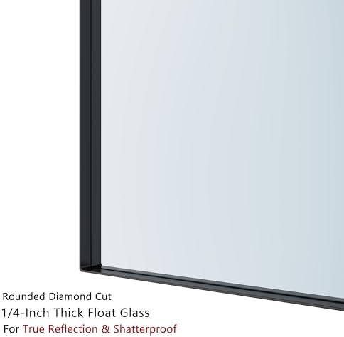VocalStar Black Metal Framed Bathroom Mirror for Wall, 24 x 32 Inch Square Corner Rectangle Black Bathroom Vanity Mirror Modern Farmhouse, 1/4-inch Shatterproof Glass | Ultra-Flush Hanging