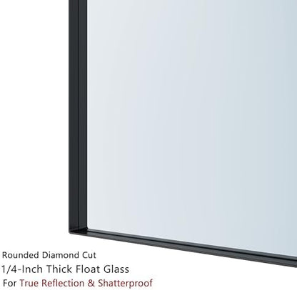 VocalStar Black Metal Framed Bathroom Mirror for Wall, 24 x 32 Inch Square Corner Rectangle Black Bathroom Vanity Mirror Modern Farmhouse, 1/4-inch Shatterproof Glass | Ultra-Flush Hanging