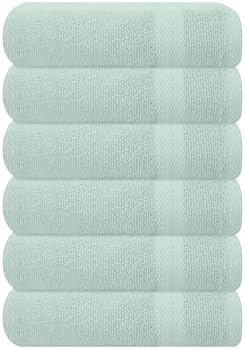 GLAMBURG Ultra Soft 6-Piece Hand Towel Set 16x28-100% Ringspun Cotton - Durable & Highly Absorbent Hand Towels - Ideal for use in Bathroom, Kitchen, Gym, Spa & General Cleaning - Sea Green