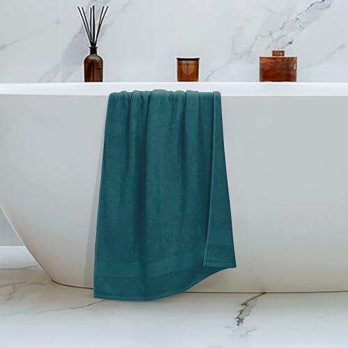 Belizzi Home 4 Pack Bath Towel Set 27x54, 100% Ring Spun Cotton, Ultra Soft Highly Absorbent Machine Washable Hotel Spa Quality Bath Towels for Bathroom, 4 Bath Towels - Teal