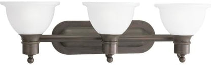 Progress Lighting P3163-20 3-Light Wall Bracket with White Etched Glass, Antique Bronze