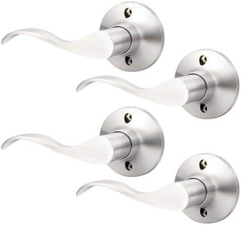 GOBEKOR 4 Pack Single Dummy Door Levers Left Handed Brushed Nickel Interior Door Handles for Closet Modern Wave Half Dummy Lever Door Handles