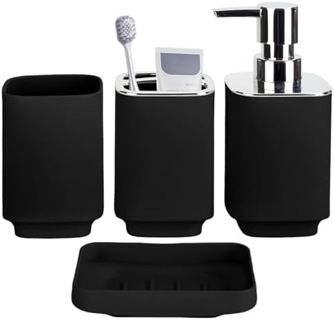 RRM Bathroom Accessories Set 4 Piece, Black Boho Bathroom Decor