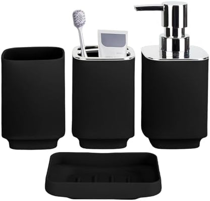 RRM Bathroom Accessories Set 4 Piece, Black Boho Bathroom Decor