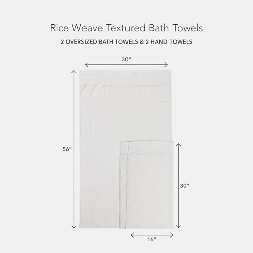 Texere 100% Organic Cotton Rice Weave Jacquard 700 GSM Luxury Bath Towel Sets - Ultra Soft and Absorbent Hotel and Spa Quality (Rice Weave, Cream, 2 Bath & 2 Hand Towels)