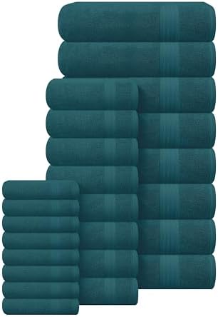 GLAMBURG Ultra Soft 24-Piece Towel Set - 100% Pure Ringspun Cotton, Contains 8 Oversized Bath Towels 27x54, 8 Hand Towels 16x28, 8 Wash Cloths 13x13 - Ideal for Everyday use, Hotel & Spa - Teal