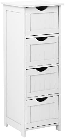 VINGLI White Bathroom Storage Cabinet with 4 Drawers Wooden Freestanding Slim Bathroom Floor Cabinet Small Side Organizer Storage Unit for Restroom Livng Room Kitchen Office Hallway Entryway